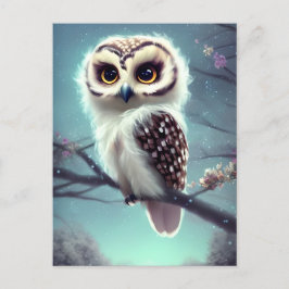 Schönes Owl Gemälde auf einem Zweig nachts. Postkarte