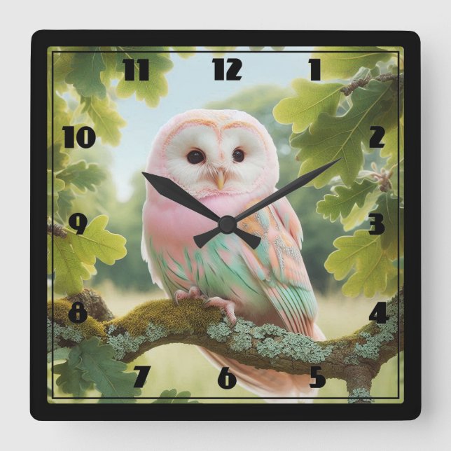Schönes Owl Quadratische Wanduhr (Vorderseite)