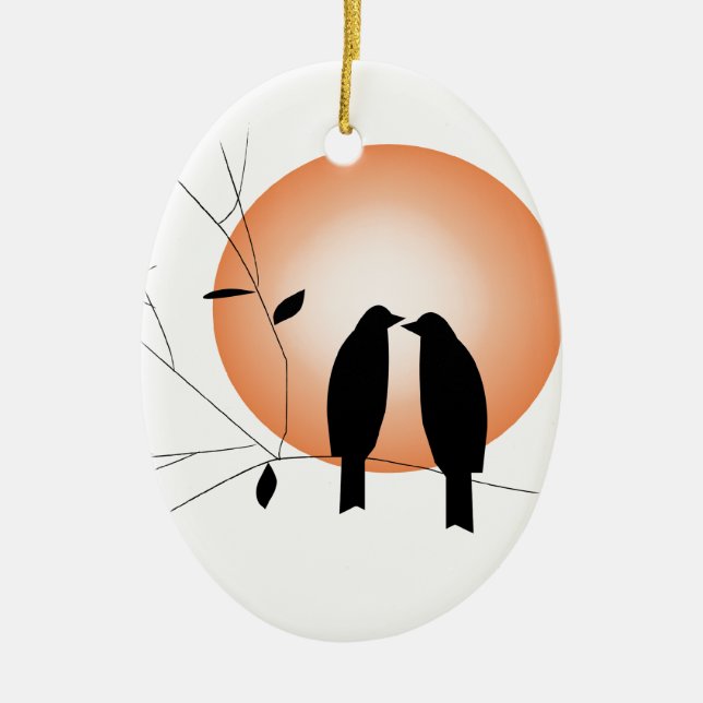 Schönes Paar liebt Vögel Keramikornament (Vorne)