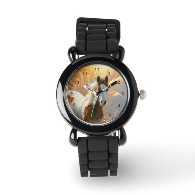 Schönes Paint Horse Silver Glitzer Armbanduhr (Vorderseite)