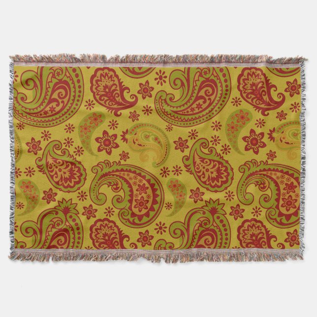 Schönes Paisley | olivgrüner zitronengelber Decke (Vorderseite)