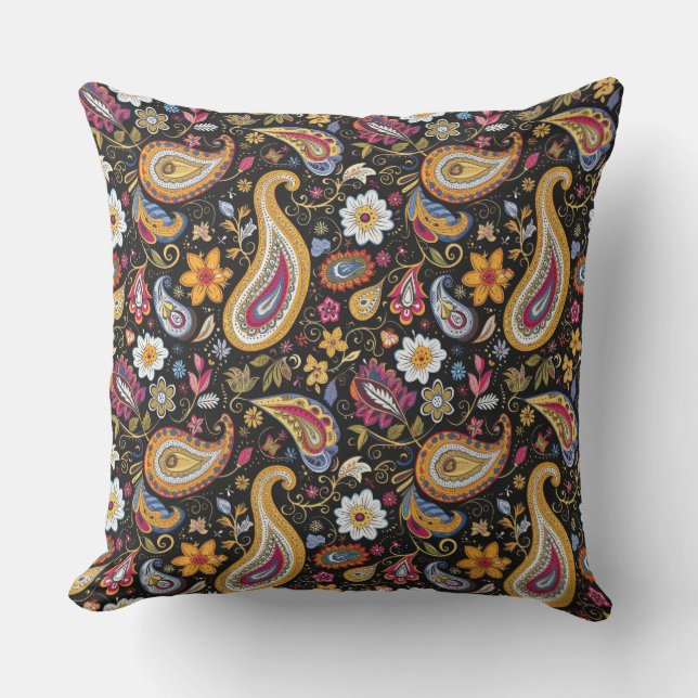 Schönes Paisley Pattern Schwarz farbenfroh Kissen (Vorderseite)