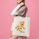 Schönes Palomino Pferd mit Sonnenblumen Custom Tragetasche<br><div class="desc">Schönes Palomino Pferd mit Sonnenblumen und rosa Blume Blumenmädchen Namen Tasche Vorlage. Schönes Aquarellpferd,  personalisiertes Geschenk für Pferdeliebhaber.</div>