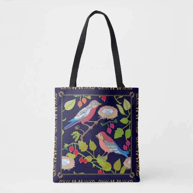 Schönes Paradies Vögel und Rote Sommer Berries Tasche (Vorderseite)