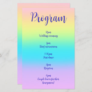 Schönes Pastel Rainbow Gradient Wedding Program