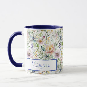 Schönes pastellfarbenes Blumenmuster personalisier Tasse
