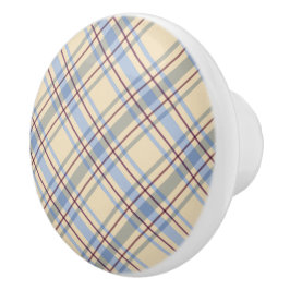 Schönes pastellfarbenes kariertes Beige und Blau Keramikknauf