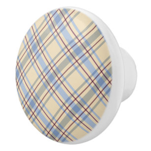 Schönes pastellfarbenes kariertes Beige und Blau Keramikknauf
