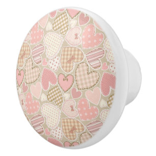 Schönes Patchwork Quilt Muster Pink Hearts Bows Keramikknauf