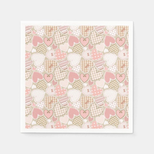 Schönes Patchwork Quilt Muster Pink Hearts Bows Serviette (Vorderseite)