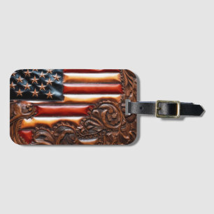 Schönes Patriotisches Western Imitate Tooled Leath Gepäckanhänger