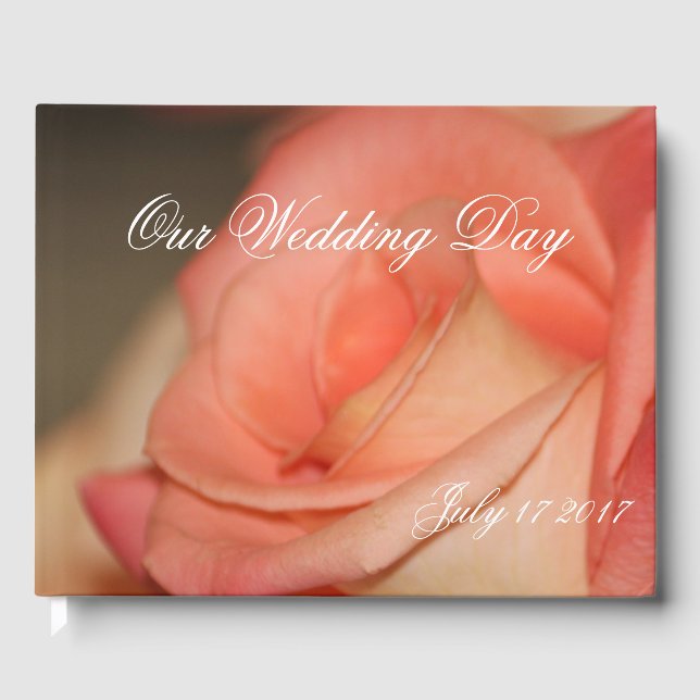 Schönes Peach Rose Wedding Gästebuch (Vorderseite)