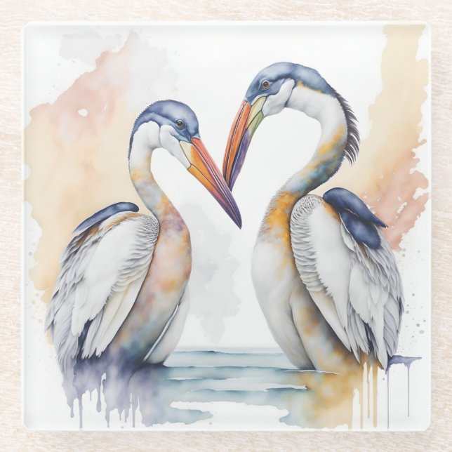 Schönes Pelican Couple, Pelican Liebe Bonds Glasuntersetzer (Vorderseite)