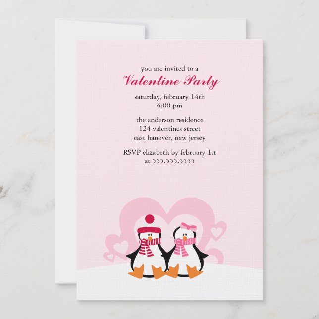 Schönes Penguin Couple Valentinstag Party Einladung (Vorderseite)