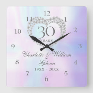 Schönes Perlenherz zum 30. Jubiläum Quadratische Wanduhr