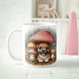 Schönes Personal Welpe unter Mushroom Regenschirm Kaffeetasse