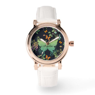 Schönes personalisiertes dunkles Blumen-Schmetterl Armbanduhr