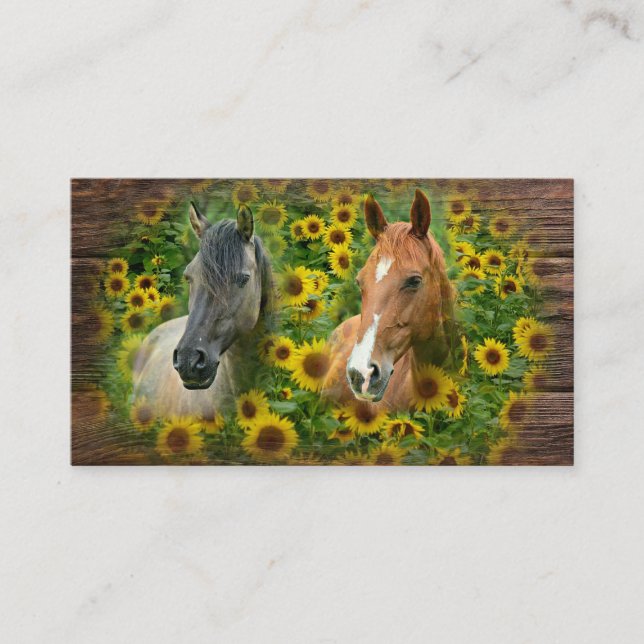 Schönes Pferd im Feld der Sonnenblumen Visitenkarte (Vorderseite)