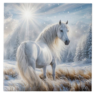 Schönes Pferd im Schnee Weihnachten Fliese