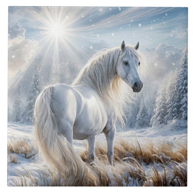 Schönes Pferd im Schnee Weihnachten Fliese (Vorderseite)