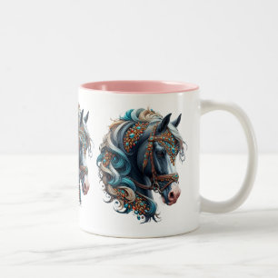 Schönes Pferd mit Juwelengraben Zweifarbige Tasse