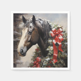 Schönes Pferd mit Winterkraut Weihnachten Serviette