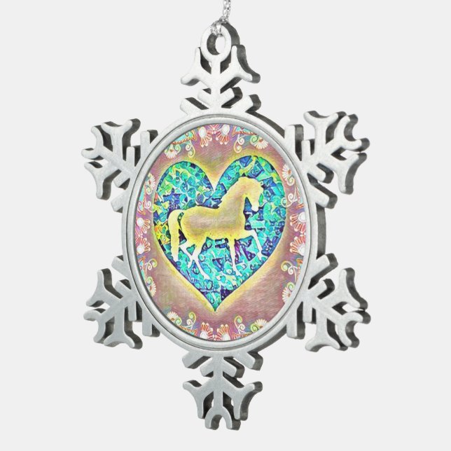 Schönes Pferd Schneeflocken Zinn-Ornament (Rechts)