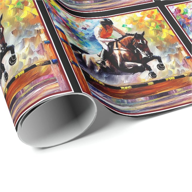 Schönes Pferd Springen Digital Oil Painting Style Geschenkpapier (Rolleneckpunkt)