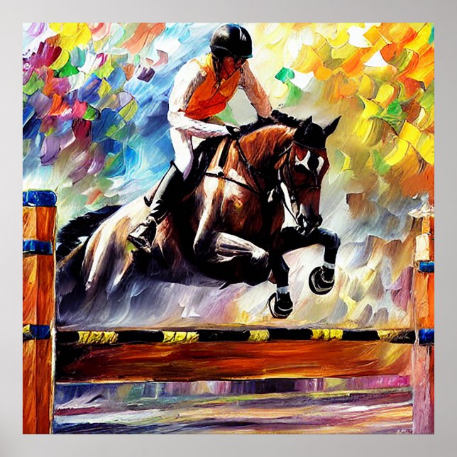 Schönes Pferd Springen Digital Oil Painting Style Poster (Vorne)