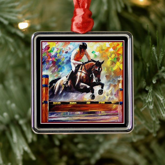Schönes Pferd Springen Digital Painting Weihnachte Ornament Aus Metall (Baum)
