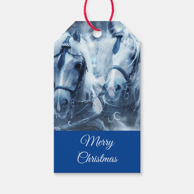 Schönes Pferd Team Winter Foto Weihnachten Geschenkanhänger (Vorderseite)