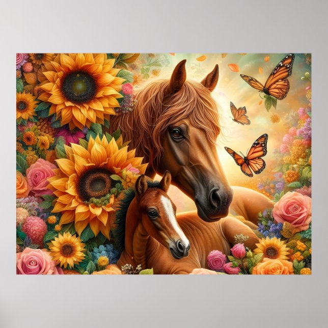 Schönes Pferd und Fohlen Poster (Vorne)