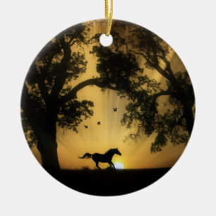 Schönes Pferd und Sonnenaufgang Keramik Ornament