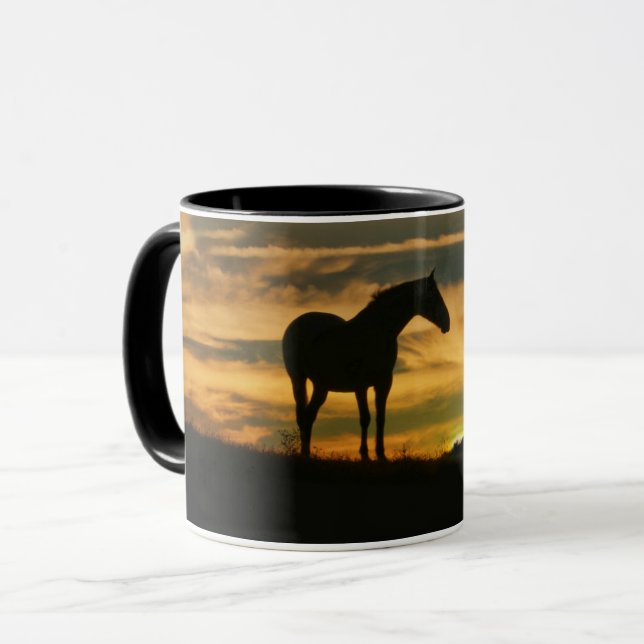 Schönes Pferd und Sonnenuntergang Tasse (Vorderseite Links)