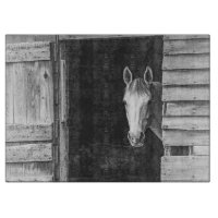 Schönes Pferd und Stall Schwarz + Weiß