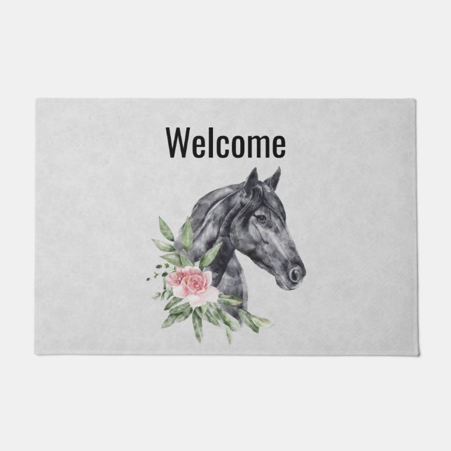 Schönes Pferdeschlittenportrait Wasserfarbe Fußmatte (Vorderseite)