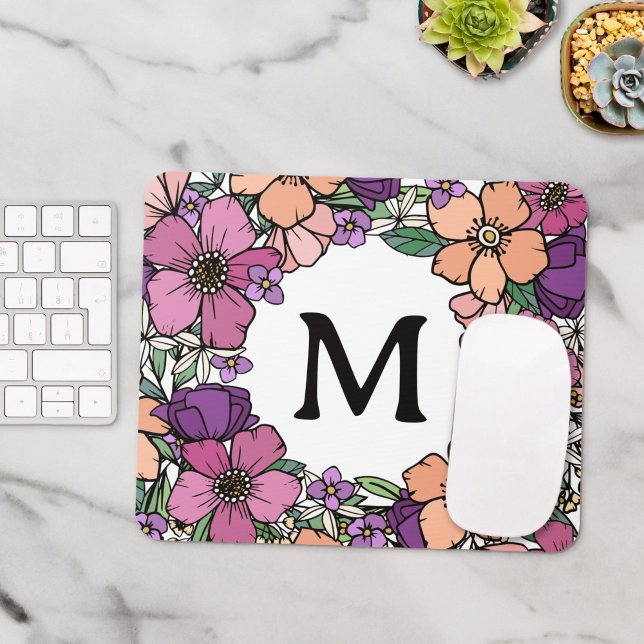 Schönes Pfirsichfarbenes Lila rosafarbenes Monogra Mousepad (Von Creator hochgeladen)