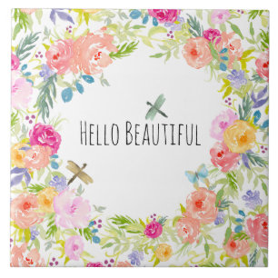 Schönes pfirsichrosa Gelbe Farbe Blüte Fliese