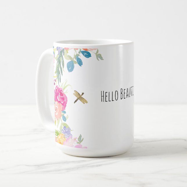 Schönes pfirsichrosa Gelbe Farbe Blüte Kaffeetasse (Vorderseite Links)