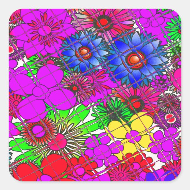 Schönes Phantastisches Blumenmuster Quadratischer Aufkleber (Vorderseite)