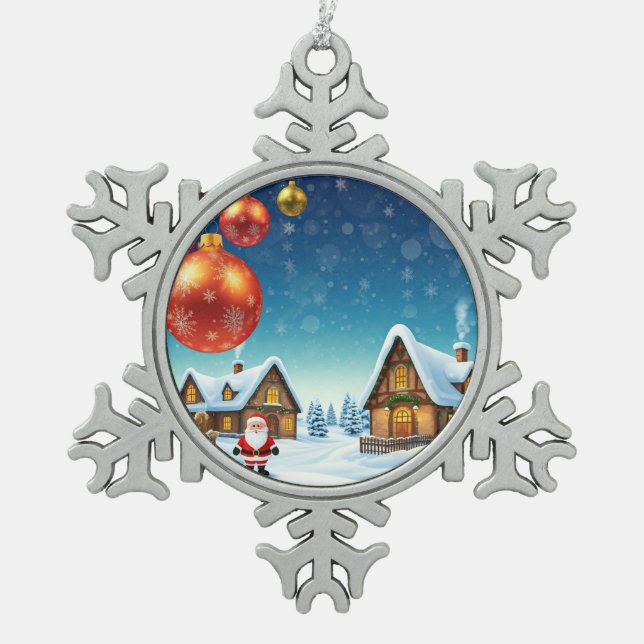 Schönes Phantastisches, liebevoll spielbares Weihn Schneeflocken Zinn-Ornament (Vorderseite)
