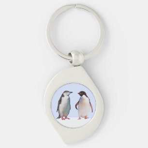 Schönes Pinguin-Vogelpaar auf Hellblau Schlüsselanhänger