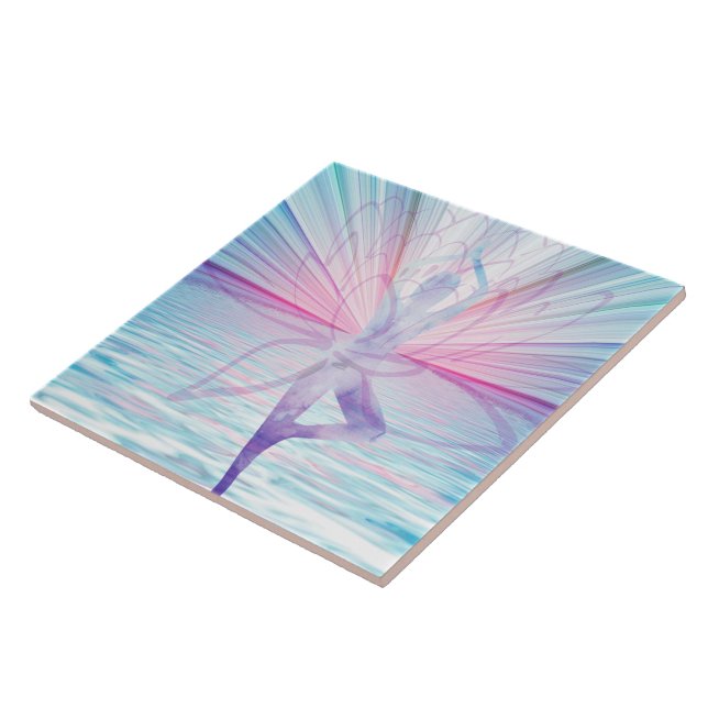 Schönes Pink & Blue Vrikshasana Yoga Fliese (Seite)
