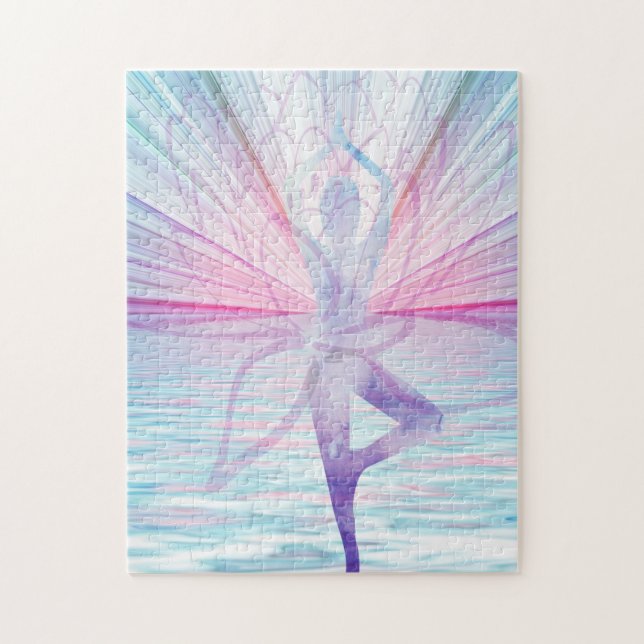 Schönes Pink & Blue Vrikshasana Yoga Puzzle (Vertikal)