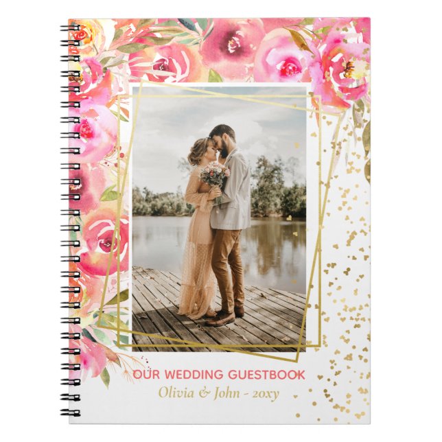 Schönes Pink Blume Foto Hochzeit Liebe Gästebuch Notizblock (Vorderseite)
