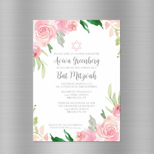 Schönes Pink Floral Bat Mitzvah Party Magneteinladung