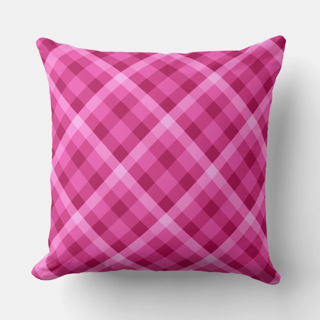 Schönes Pink Magenta Kariert Big Throw Kissen (Vorderseite)