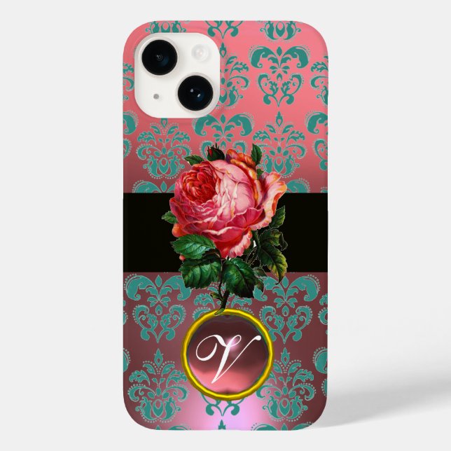 SCHÖNES PINK ROSE BLUE AQUAMARIN DAMASK GEM MONOGR TITLE_SEO2 (Rückseite)
