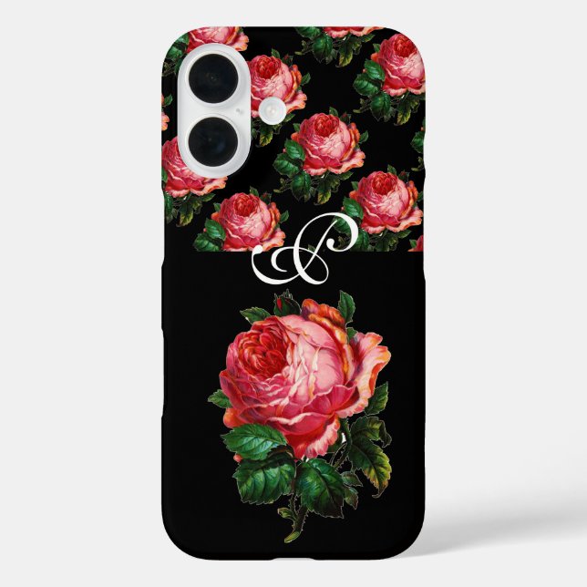 SCHÖNES PINK ROSE MONOGRAMM iPhone 16 HÜLLE (Rückseite)