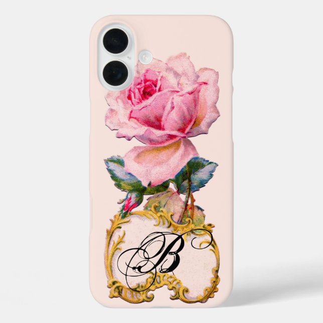 SCHÖNES PINK ROSE MONOGRAMM iPhone 16 PLUS HÜLLE (Rückseite)